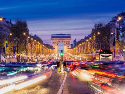 Avenue des Champs-Elysees with Christmas lighting leading up to the Arc de Triomphe