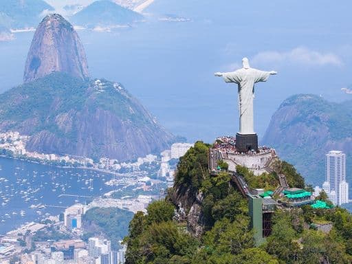 Aerial view of Rio de Janeiro with Christ Redeemer and Corcovado Mountain