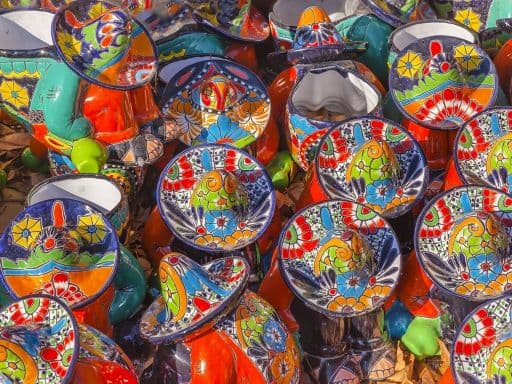 Colorful Souvenir Ceramic Mexican Peasants Hats Sombreros San Miguel de Allende_shutterstock_385583653